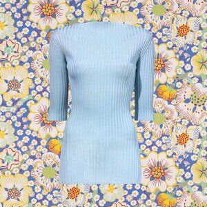 Proenza Schouler Rib Knit Straight Neck Top in Sky blue